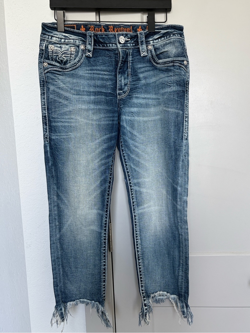 ROCK REVIVAL TALLIS MIDRISE ANKLE SKINNY CROPPED BLUE JEANS WOMENS 30